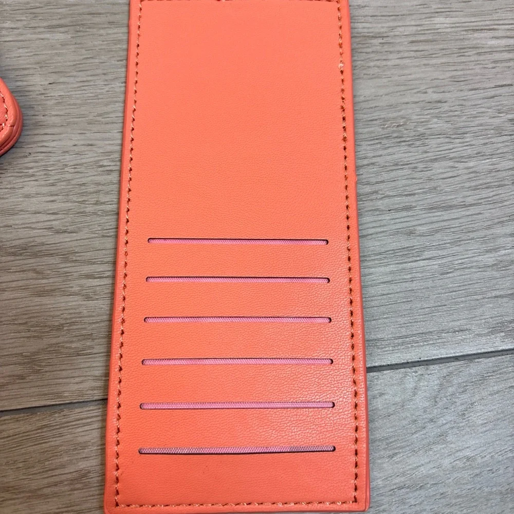 Badgley Mischka Vegan Leather Pearl Phone Case W/Card Holder Coral Crossbody NEW